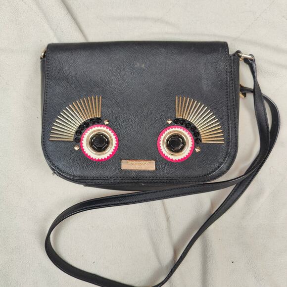 Kate Spade Warm and Fuzzy Large Monster Carsen Crossbody Bag Black Leather‎ - Picture 1 of 11
